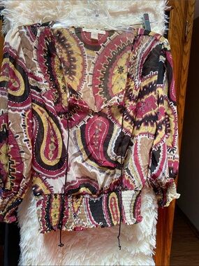 Vtg Jonathan Martin, Boho, Paisley, Blouson Top, Smocked Waist & Tie. Size M.
